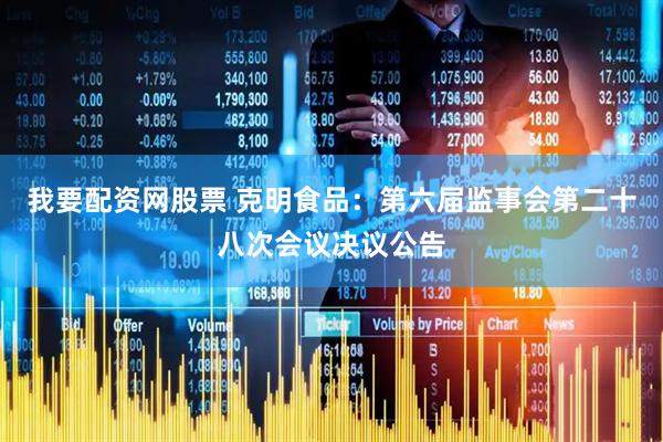 我要配资网股票 克明食品：第六届监事会第二十八次会议决议公告